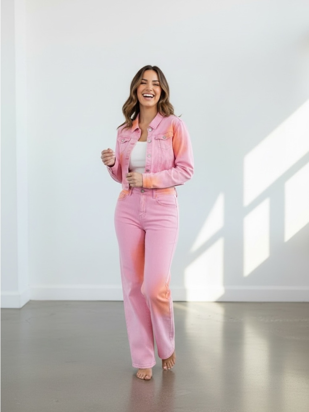 Pink Ombre Denim Jacket & Pant Set - Women